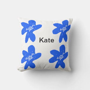 Coussin Motif floral bleu aquarelle ajouter nom