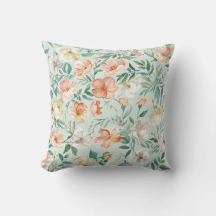 Coussin Motif floral bleu aquarelle de prairie fleurie