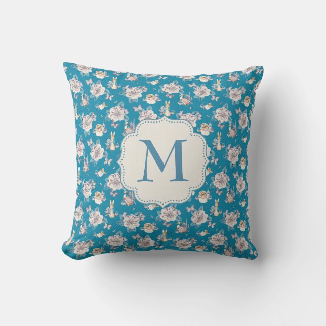Coussin Motif floral bleu de jardin du lapin | de Peter (Recto)