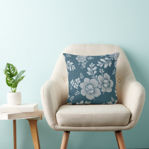Coussin Motif floral bleu élégant vintage