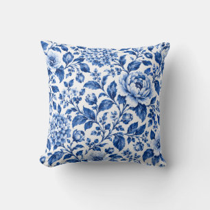 Coussin Motif floral bleu et blanc