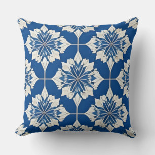 Coussin Motif floral bleu et blanc élégant