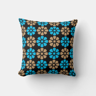 Coussin Motif floral bleu et marron