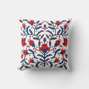 Coussin Motif floral bleu et rouge
