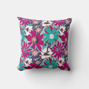 Coussin Motif floral bleu et violet