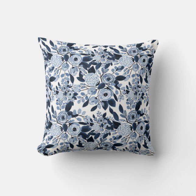 Coussin Motif floral bleu marine Pastel (Recto)