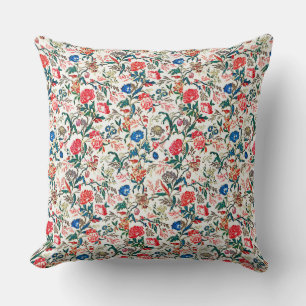 Coussin Motif floral bleu vert rouge du 19e siècle vintage