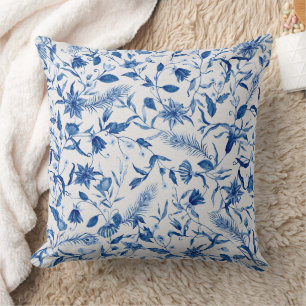 Coussin Motif Floral bleu Vintage
