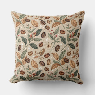 Coussin Motif floral botanique de grains de café vintage