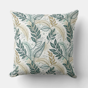 Coussin Motif floral botanique élégant feuille sarcelle et