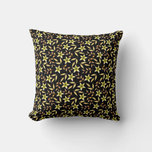 Coussin Motif floral botanique foncé avec fleurs jaunes