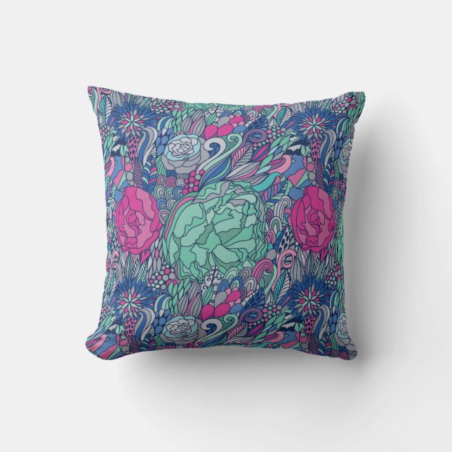 Coussin Motif floral coloré de griffonnage (Recto)