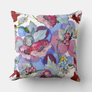 Coussin Motif floral coloré Fleurs tropicales Bleu rose