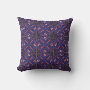 Coussin Motif floral complexe en bleu foncé et orange