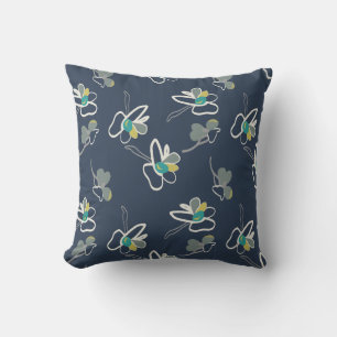 Coussin Motif floral cool de printemps bleu