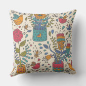 Coussin Motif floral de bande dessinée avec les oiseaux 2 (Verso)