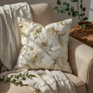 Coussin Motif floral de camélia blanc doux