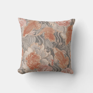 Coussin Motif floral de chinoiserie Coral Koi