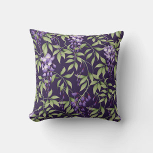 Coussin Motif floral de feuilles vertes et de glycine
