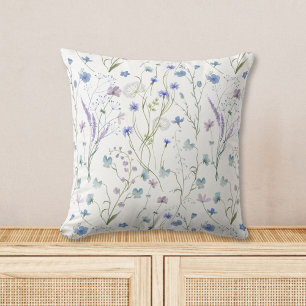 Coussin Motif floral de fleurs sauvages jolies bleu violet