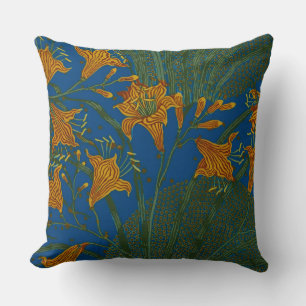 Coussin Motif floral de jour de lys vintage de Walter Cran