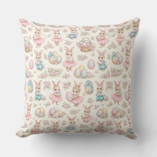 Coussin Motif floral de lapin de Pâques mignon - Printemps