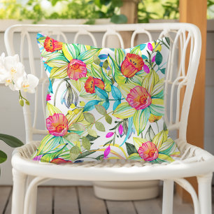 Coussin Motif floral de narcisse aquarelle coloré