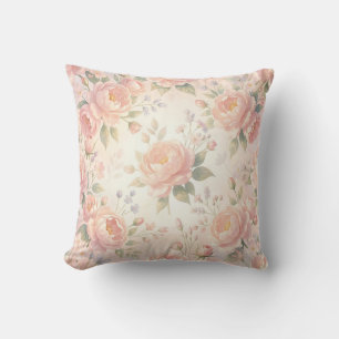Coussin Motif floral de pivoine rose tendre