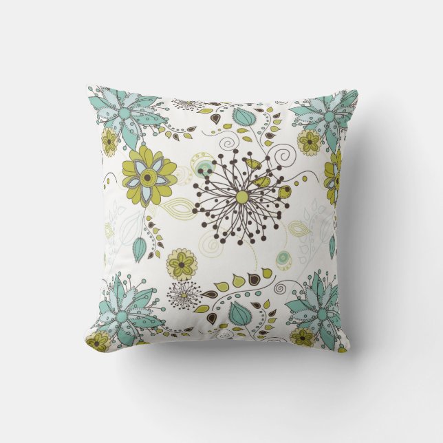 Coussin Motif floral de ressort bleu et vert (Recto)