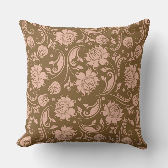 Coussin Motif floral de rose et de brun (Recto)