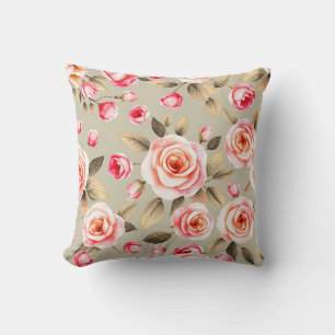 Coussin Motif floral de rose rose romantique