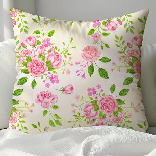 Coussin Motif floral de roses anglaises à l'aquarelle chic