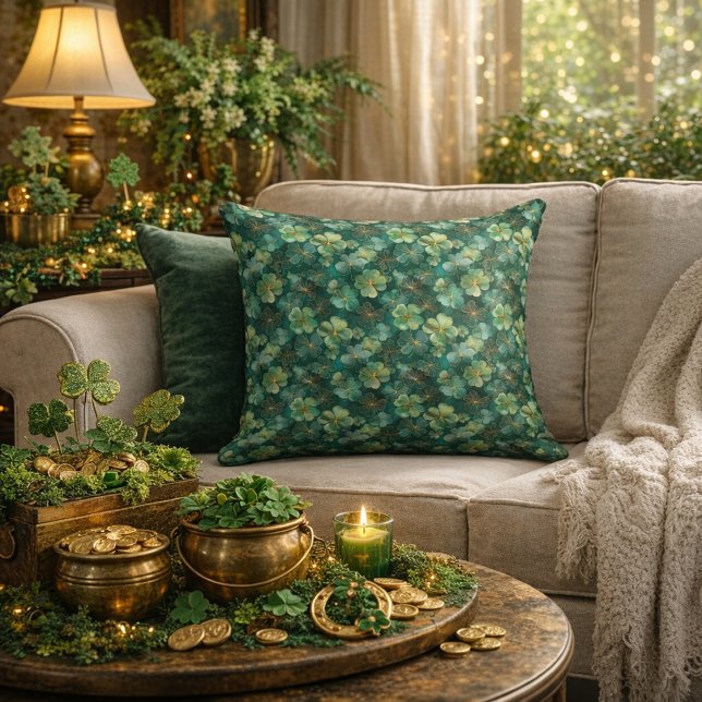 Coussin Motif floral de trèfle vert émeraude  (Créateur téléchargé)