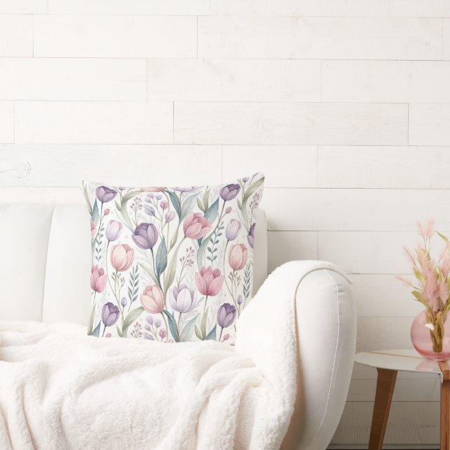 Coussin Motif floral de tulipe scandinave (Canapé)