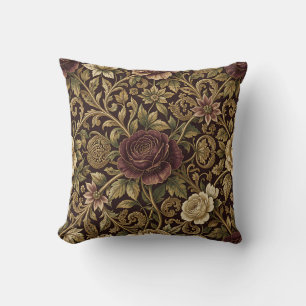 Coussin Motif floral de vigne en rose doré de Bourgogne de