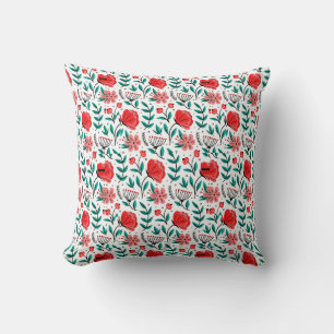 Coussin Motif floral dessiné à la main coloré.