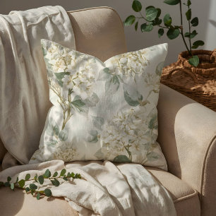 Coussin Motif floral d'hortensia blanc doux