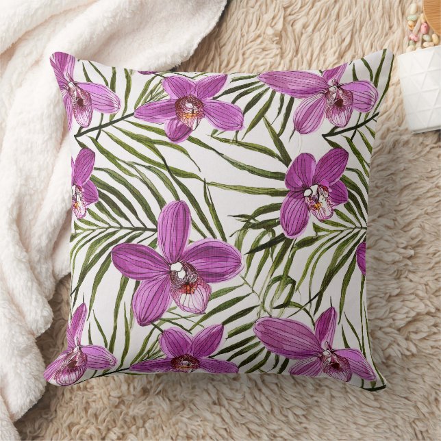 Coussin motif floral d'orchidée violette (Couverture)