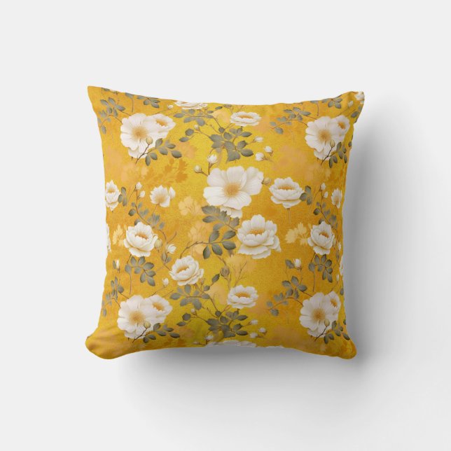 Coussin Motif floral du chiyogami en jaune (Recto)