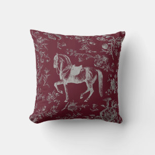 Coussin Motif floral élégant vintage bordeaux gris cheval