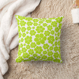 Coussin Motif floral en vert citron et blanc