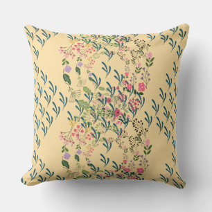Coussin Motif floral et de feuille de printemps jaune