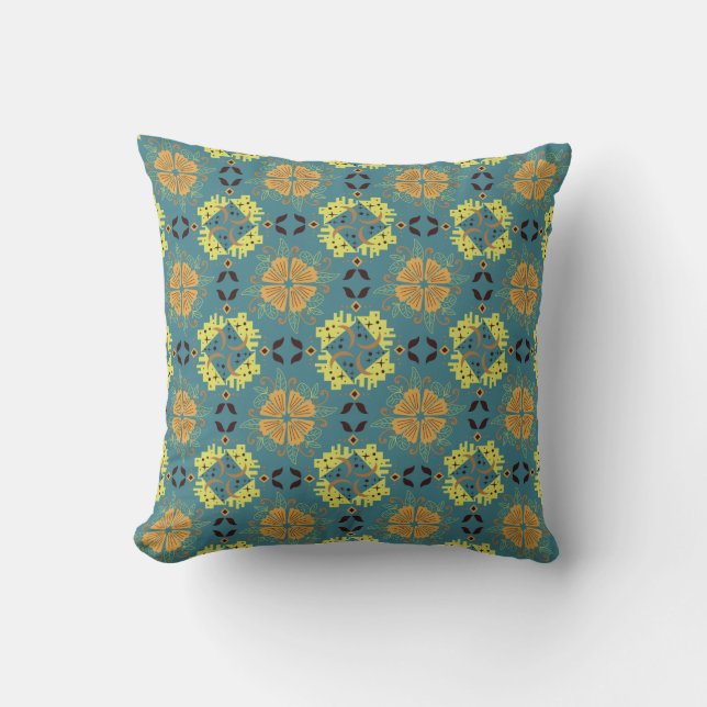 Coussin Motif floral et géométrique complexe avec orange (Recto)