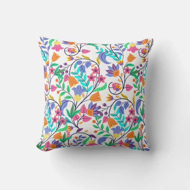 Coussin Motif floral exotique coloré (Recto)