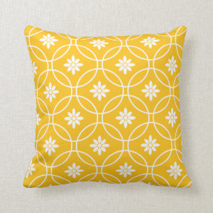 Coussin Motif floral géométrique jaune