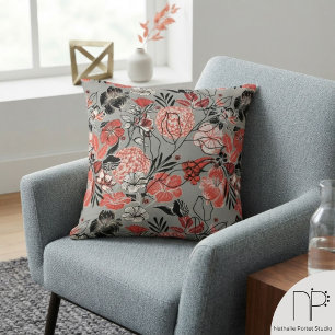 Coussin Motif floral gris contemporain