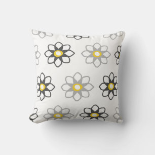 Coussin Motif floral gris et jaune / Impression