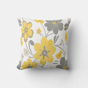 Coussin Motif floral gris et jaune moderne sur fond blanc