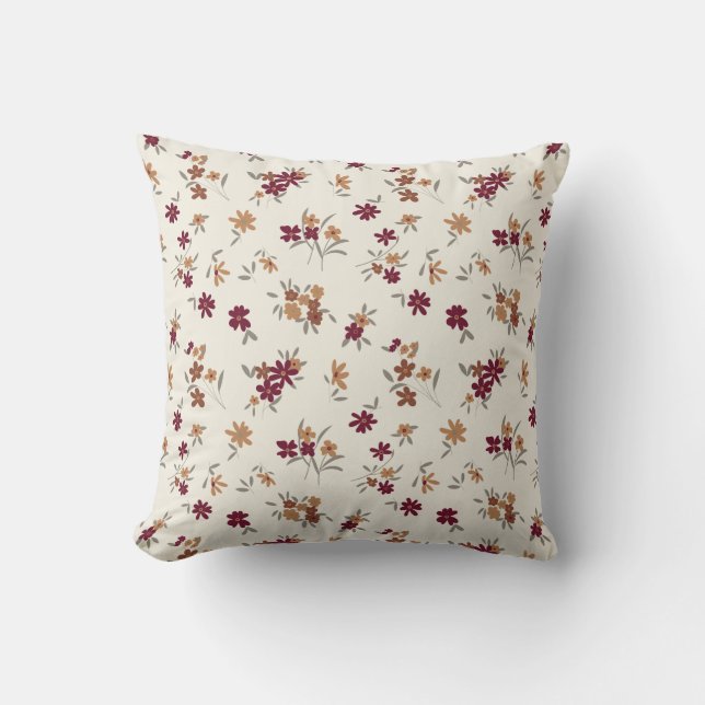 Coussin Motif Floral Gris Or Maroon Ditsy (Recto)