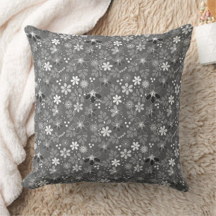 Coussin Motif floral gris rétro années soixante